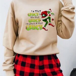 Handmade Gildan Beige Grinch Graphic Hoodie